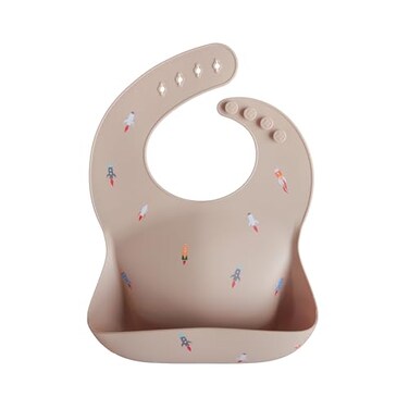 mushie Silicone Baby Bib Adjustable Fit Waterproof Bibs Rocket Ship
