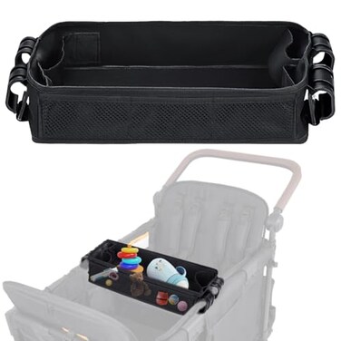 Redcoutt Stroller Snack Tray Compatible with Wonderfold Wagon Upgraded with Extra Thick Base Waterproof Faux Leather Sides Side Mesh Pockets for Added Durability W2 Series Thickened