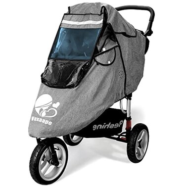 Vaxaape Stroller Rain CoverUniversal Stroller AccessoryWaterproofWindproof ProtectionProtect from Dust SnowBaby Travel Weather ShieldRainproof NanoCoating Elastic BandGrey