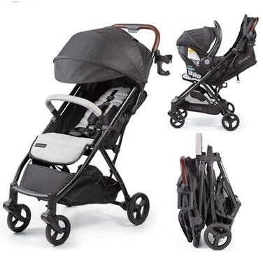 Summer Infant Ingenuity 3Dquickclose CS Compact Fold Stroller Lightweight Stroller with Oversized Canopy ExtraLarge Storage and Compact Fold Gray