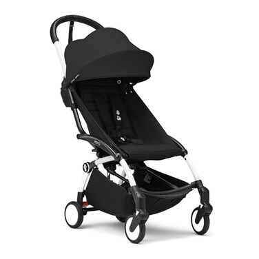 Stokke YOYO3 Stroller from 6 Months Includes White FrameBlack Seat Cushion Canopy Folds in Out in a Flash Light Compact CarryOn Compatible