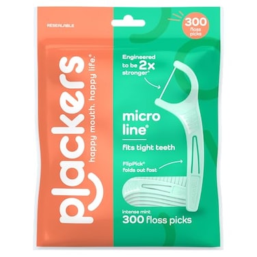Plackers Micro Line Floss Picks Intense Mint Floss Fiber Made Without PTFE 300 Count