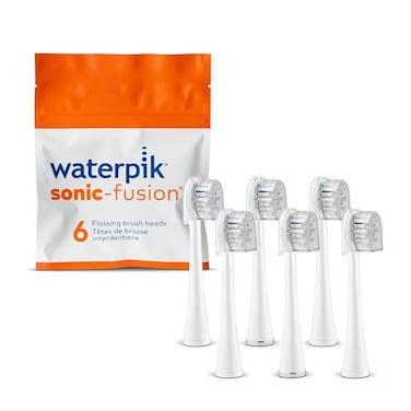 Waterpik Genuine Compact Size Replacement Brush Heads With Covers for SonicFusion Flossing Toothbrush SFRB2EW 6 Count White