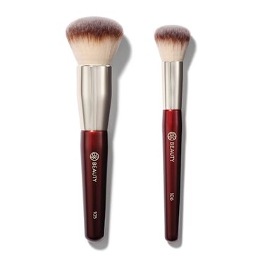 BK BEAUTY LARGE BUFFER ROUND FOUNDATION 2PC Professional Makeup Brush Set for Liquid or Cream Foundations Powder Blush Premium Face Brushes for Flawless Application