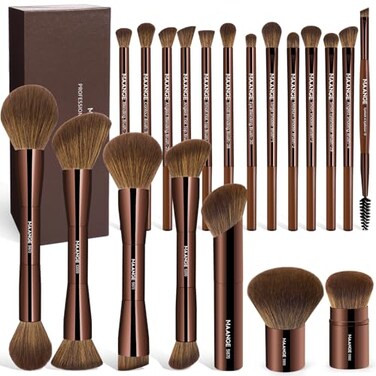 MAANGE 20 Pcs Makeup Brushes with Gift Box DoubleEnd Multifunctional Makeup Brushes for Blending Liquid Powder Concealer Cream Blush BuffeDark Brown