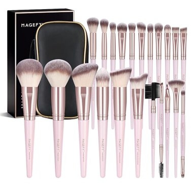 MAGEFY 22 Pcs Makeup Brushes Set Professional Makeup Brushes Wooden Handle Cosmetics Brushes Foundation Concealer Powder Face Eye Make up Brushes KitPinkgold