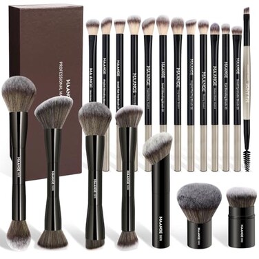 MAANGE 20 Pcs Makeup Brushes with Gift Box DoubleEnd Multifunctional Makeup Brushes for Blending Liquid Powder Concealer Cream Blush BuffeBlack