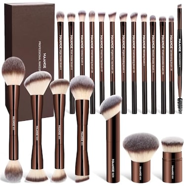 MAANGE 20 Pcs Makeup Brushes with Gift Box DoubleEnd Multifunctional Makeup Brushes for Blending Liquid Powder Concealer Cream Blush BuffeCoffeeBrown