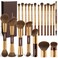 MAANGE 20 Pcs Makeup Brushes with Gift Box DoubleEnd Multifunctional Makeup Brushes for Blending Liquid Powder Concealer Cream Blush BuffeCoffee Gold