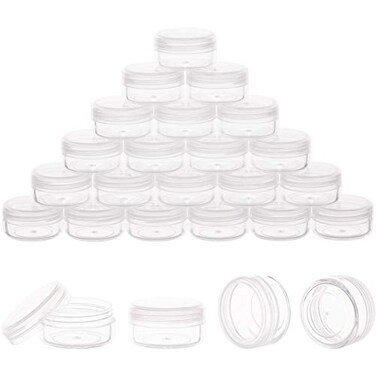 ZIZEMOJA 100 Pack 3 Gram Sample Containers with Lids 3ml Mini Sample Jars Tiny Plastic Cosmetic Containers for Lip Balms Makeup Lotion Eye Shadow Powder and Lip Balms Clear Lids