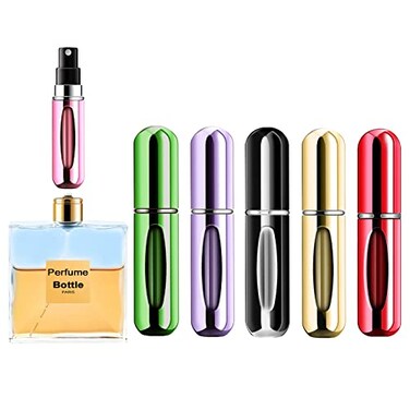 Yamadura Portable Mini Perfume Atomizer Bottle Atomizer Perfume Spray Scent Pump Case Refillable Travel 5ml 5 Pack Purple Gold Green Red Black