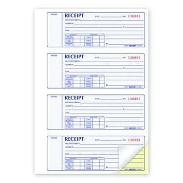 Rediform Money Receipt Book Carbonless 400 Numbered Duplicates 4Page 11 x 7625 RED8L816 8L816