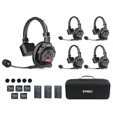 SYNCO XTALK X5 Wireless Intercom Headset System 24GHz Full Duplex Group Talk Coms with 24H 350M1148FT Realtime Monitoring SingleEarHeadsetsforCommunication