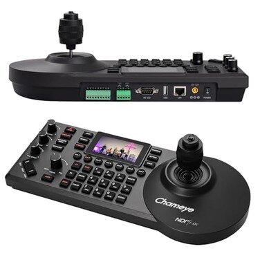 Chameye NDI PTZ Camera Controller PoE 4D Joystick Control with 3inch LCD Preview IP PTZ Controller Network Keyboard for Church Worship Live Streaming E300 Black