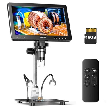 TOMLOV DM9 Max Digital Microscope 20MP 101 1500X HD IPS HDMI Coin Microscope Magnifier for Error Coins with Screen LCD Soldering Microscopes for Adults 10 LED Lights PCTV Compatible 16GB