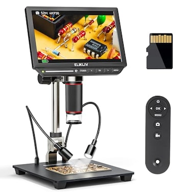 Elikliv 4K Digital Microscope EM4K 8 Coin Microscopes 2000x 52MP HDMI Microscopes Soldering Microscope for Adults Micro scopes for Electronics Repair 3840P UHD Video Micro socpe 10 Stand 16G