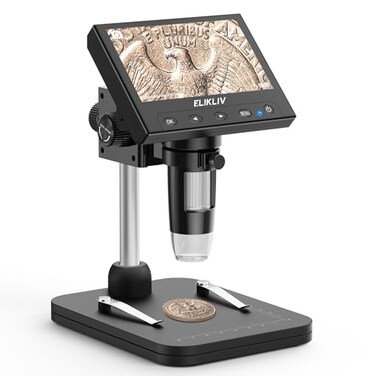 Elikliv Coin Microscope 43 LCD Digital Microscope 1000x Coin Magnifier with 8 Adjustable LED Lights PC View Compatible with WindowsMac EDM4B Black