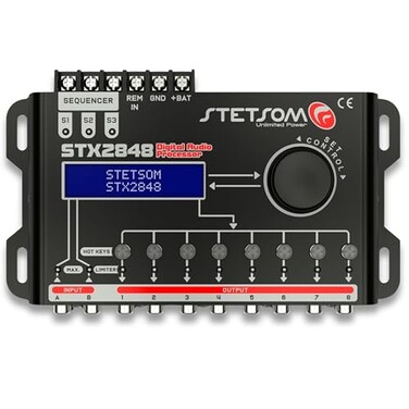 Stetsom STX 2848 PRO DSP Crossover Equalizer 8 Channel Full Digital Signal Processor Sequencer 28 Audio Processor Limiter Sequencer 2 RCA Input Full Digital Signal Audio