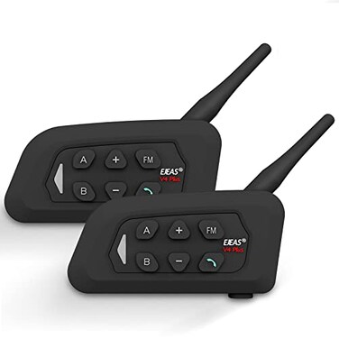 EJEAS V4 Plus Motorcycle Helmet Bluetooth Intercom Bluetooth 51 Motorcycle Headset with CVC Noise Reduction and FM Radio Function for 4 Riders Talk at The Same Time Within 1500M 2 Pack