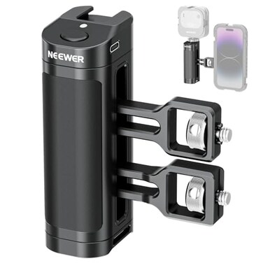 NEEWER Side Handle Grip with Wireless Remote Control Button Shutter Trigger for Smartphone Cage Video Rig 2 Mount Adapters with 14 Screws Locating Pins Compatible with SmallRig Cages PA005E