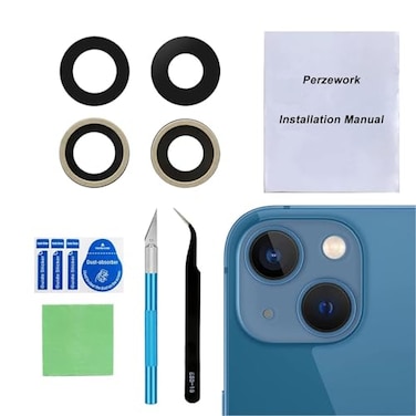 Perzework OEM Rear Back Camera Glass Lens Replacement for iPhone 13 and iPhone 13 mini with PreInstalled Adhesive and Repair Tool Kit