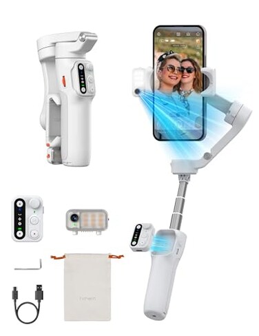 Hohem iSteady V3 Phone Gimbal Stabilizer Magnetic AI Tracking Sensor with Fill Light Detachable Remote Control Builtin Extension Rod and Tripod Foldable 3axis Stabilization Gimbal White