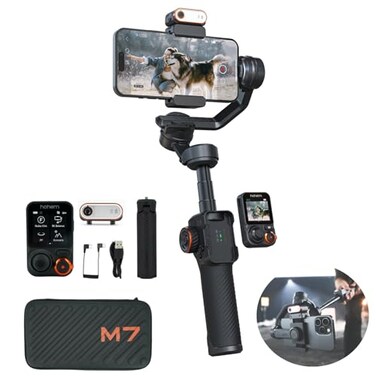 Hohem iSteady M7 Gimbal Stabilizer for Smartphone 3Axis Phone Gimbal Gimbal Stabilizer for iPhone Android AI Tracking Sensor with Fill Light 14 Detachable Touchscreen Remote Control