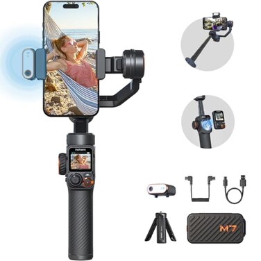 Hohem iSteady M7 Gimbal Stabilizer for Smartphone Magnetic AI Tracker Fill Light Detachable Touchscreen Remote Controller Builtin Extension Rod 500g Payload Gimbal Stabilizer for iPhone Android