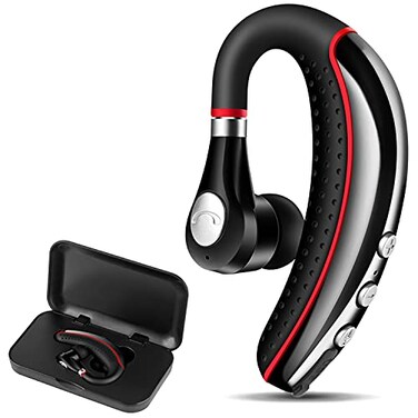 LSAPT Bluetooth Headset V50Wireless Bluetooth Earpiece with Noise Canceling Mic for Cell PhoneBusiness Earphone for DrivingTruckerOfficeSweatproof Headset for AndroidiPhoneRED