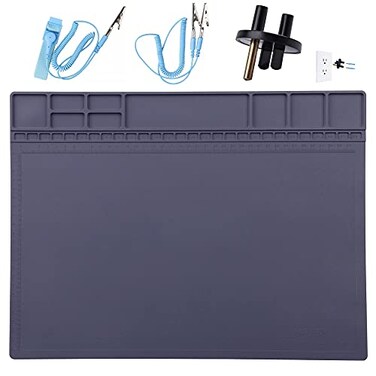 HPFIX AntiStatic Mat ESD Safe for Electronic Includes ESD Wristband and Grounding Wire Silicone Soldering Repair Mat 932F Heat Resistant for iPhone iPad iMac Laptop Computer 159 x 12 Grey