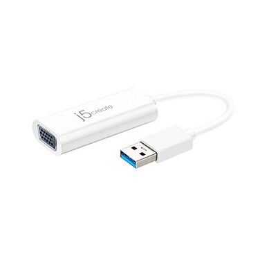 j5create USB to VGA Adapter Cable MultiMonitor Desktop Display USB Video Card Converter 1080p HD Playback Compatible with Windows and Mac White JUA214