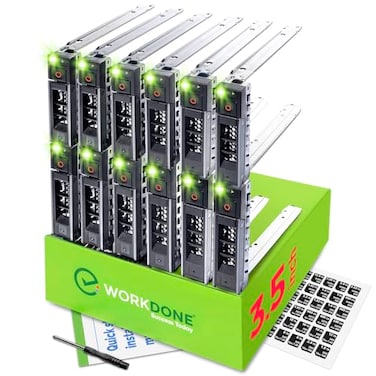 WORKDONE 12Pack 35 Hard Drive Caddy Compatible for Dell PowerEdge Selected 1415th Gen Servers with Detailed Setup Manual Front Sticker Labels Screwdriver Strong Tray Screws