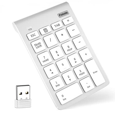 Foloda Wireless Number Pad 10 Keys USB Keypad for Laptop 22 Keys Extensions Numeric Numpad Computer Laptop Accessories for PC Desktop Surface Pro Notebook