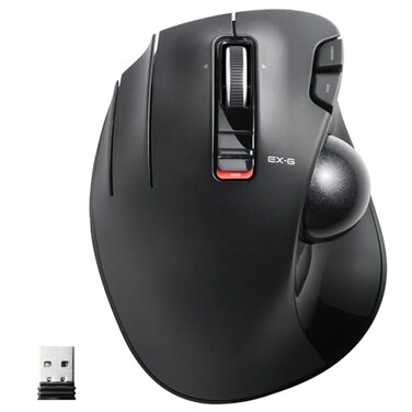 ELECOM EXG Left Handed Trackball Mouse 24 GHz USB Wireless Ergonomic Thumb Control Tracking Roller Ball 6 Programmable Buttons Tilt Scroll