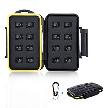 JJC 16 Slots Micro SD Card Holder Micro SD Card Case Micro SD Micro SDHC Micro SDXC Card Storage Micro SD Card Organizer with Carabiner WaterResistant AntiShock