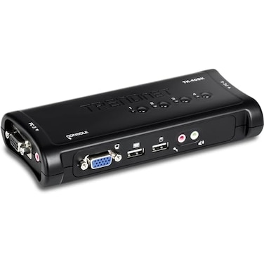 TRENDnet 4Port USB KVM Switch Kit with Audio TK409K Control Up to 4 Computers Windows Linux Mac OS Compliant 2048 x 1536 VGA Resolution NDAA TAA Compliant KVM Cables Included Black