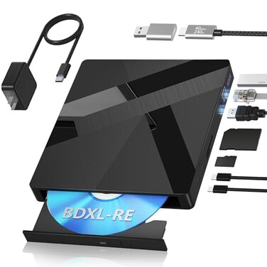 Wbacon External Blu ray Drives 40Gbps External Bluray Burner with HDMI LAN Support 100GB BDXLRE Disc ReadingWriting External BluerayDVD Drive for PC Laptop Windows Linux MacOS