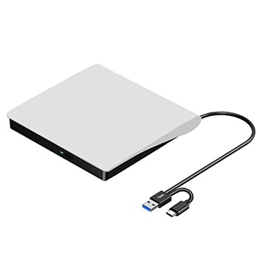 ROOFULL External CDDVD Drive for Mac Laptop USB 30 USBC Portable DVD CD ROM Reader Player Burner Writer Rewriter for Apple MacBook ProAir iMac Windows 1110 Laptop Computer White