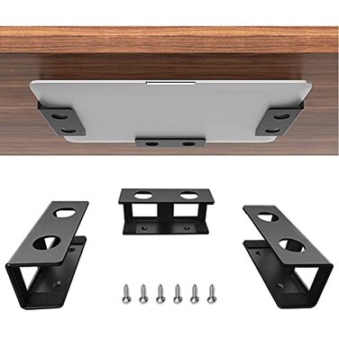 IFCASE Under Desk Laptop Mount Metal Under Desk Shelf Holder for Laptop Mac mini MacBook Keyboard with AntiScratch Silicone Black