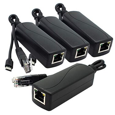 ANVISION 4Pack Gigabit PoE Splitter 48V to 5V 24A Micro USB Ethernet Adapter Compatible with Raspberry Pi 3B IP Camera and More