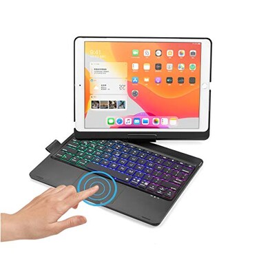 HENGHUI 360 Rotatable Touch Keyboard for iPad 9th8th7th Gen 102 inch iPad Air 3rd GenPro 105 Foldable Backlight Keyboard with Trackpad Black