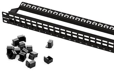 iwillink 24 Port Blank Keystone Patch Panel with Blank Keystone Jack Inserts 1U 19 Metal Rackmount or Wallmount Housing for Keystone Jacks Keystone Panel