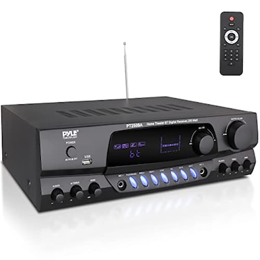 Pyle Wireless Bluetooth Power Amplifier System 200 Watt Max Home Theater Audio Stereo Receiver Box with FMUSB Mic in RCA Inputs Echo 2Band EQ Control Digital Display Screen PT250BA