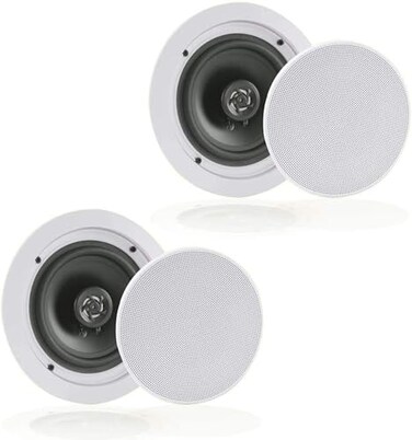 Pyle 65 Pair Bluetooth Flush Mount Inwall Inceiling 2Way Speaker System Quick Connections Changeable RoundSquare Grill Polypropylene Cone Polymer Tweeter Stereo Sound 150 Watt PDICBT652RD
