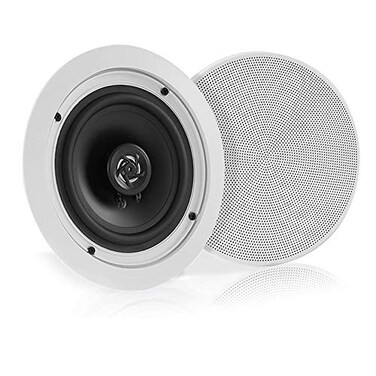 Pyle 525 Pair Bluetooth Flush Mount Inwall Inceiling 2Way Speaker System Quick Connections Changeable RoundSquare Grill Polypropylene Cone Polymer Tweeter Stereo Sound 150 Watt PDICBT552RD