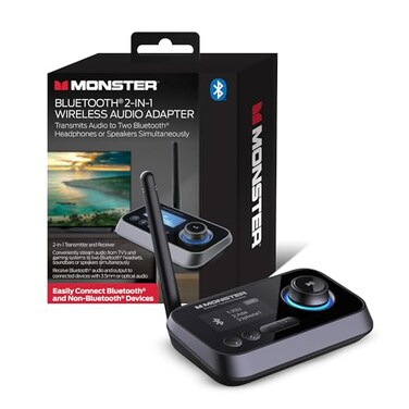 XTREME Monster Bluetooth Transmitter Receiver 2in1 Bluetooth Audio Adapter Stream tofrom NonBluetooth Devices Stream TV to 2 Headphones 33 ft Range Analog Digital TV USB Powered 35mm Aux Port