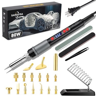 SARDVISA 21in1 3D Printer Smoothing Tool Kit 80W LCD Digital Adjustable Temperature Soldering Welding Iron Kit with Insert Brass Heatset Nuts Soldering Tips Fast Heating 3D Printing Modify Finishing T
