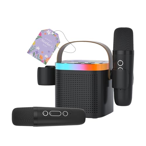 Drsyxcs Drsyxcs Portable Karaoke Machine With 2 Wireless Microphones Mini Speaker With Led Lights 5 Sound Modes Small Home Party Toy For Kids Teens Adults Ideal Gift For Ages 312 AGES312