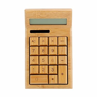 Omio Handcrafted Natural Bamboo Wooden Solar Calculator Standard Function Desktop Calculator with 12Digit Large Display