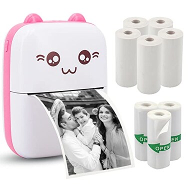 Vicbear Mini Pocket Printer Portable Thermal Printer with 8 Rolls Printing Paper Bluetooth Wireless Tiny Printer for PhotosStickersLabelsNotesReceipts Compatible with iOS and Android Pink